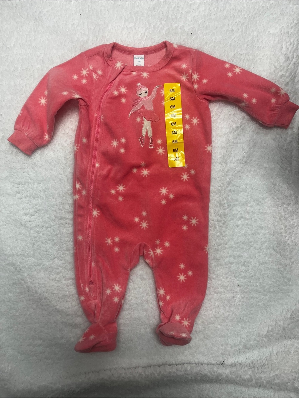 4/25$ Pekkle Plush Coral Pink Snowflake Footed One-Piece Pajamas